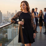 Rochie Elegantă din Dantelă cu Mâneci Lungi
