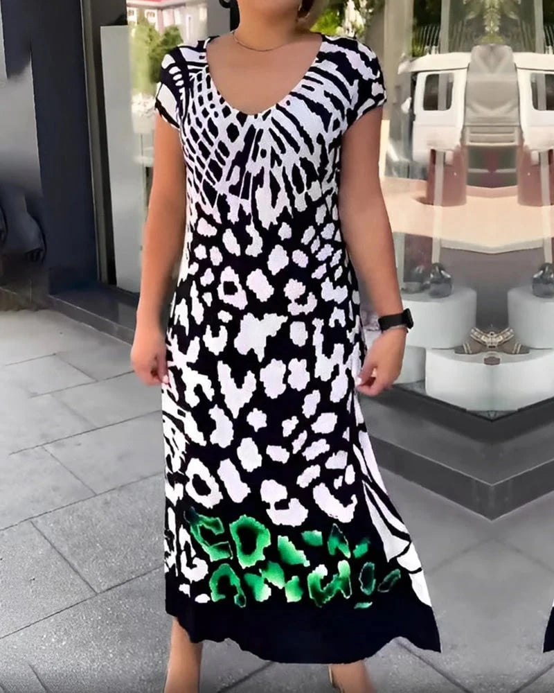 Rochie Casual Imprimata cu Maneca Scurta
