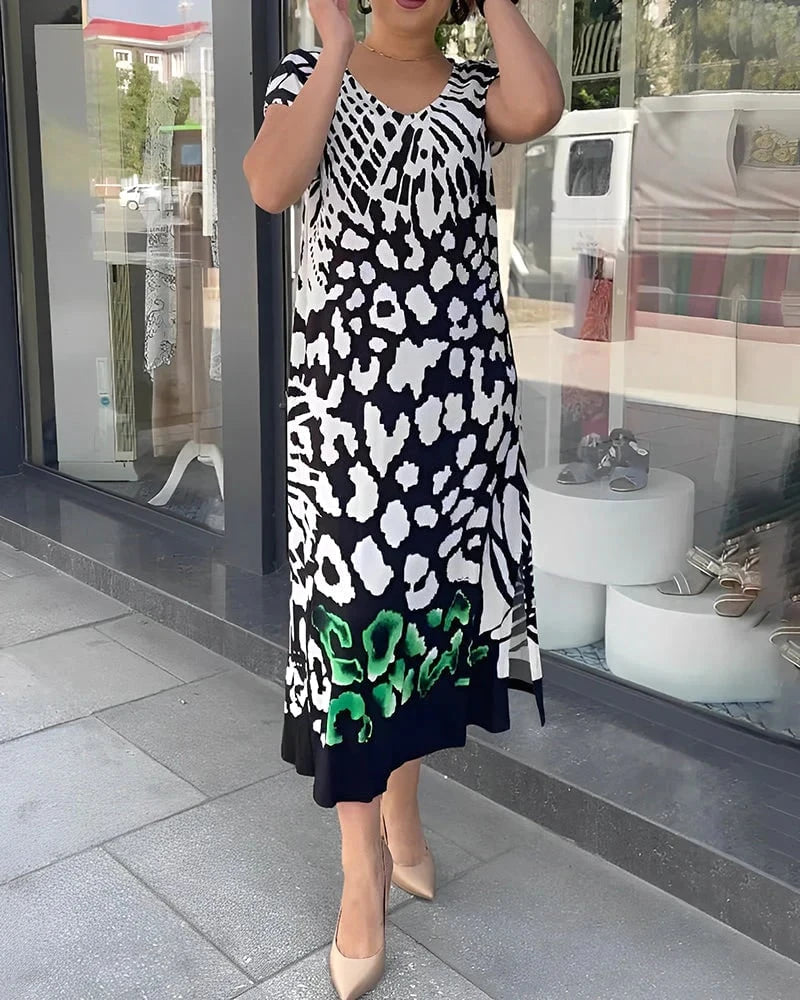 Rochie Casual Imprimata cu Maneca Scurta
