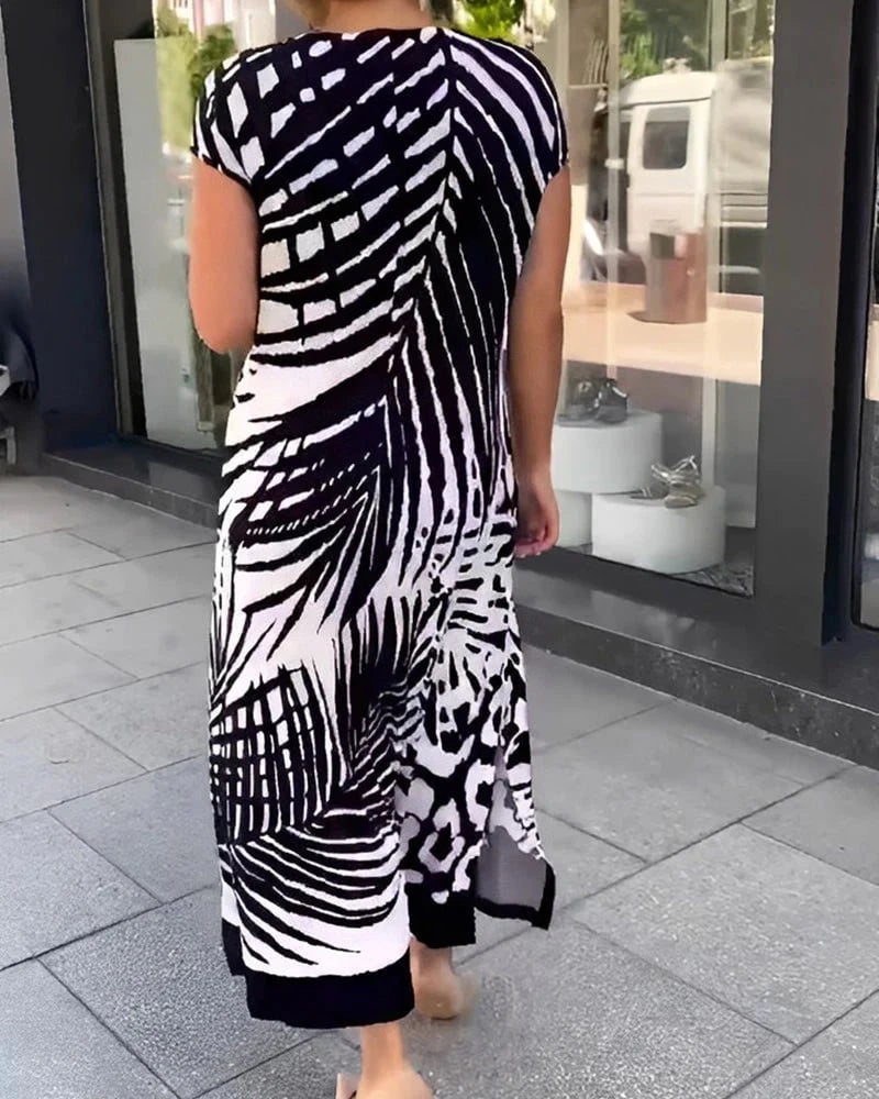 Rochie Casual Imprimata cu Maneca Scurta