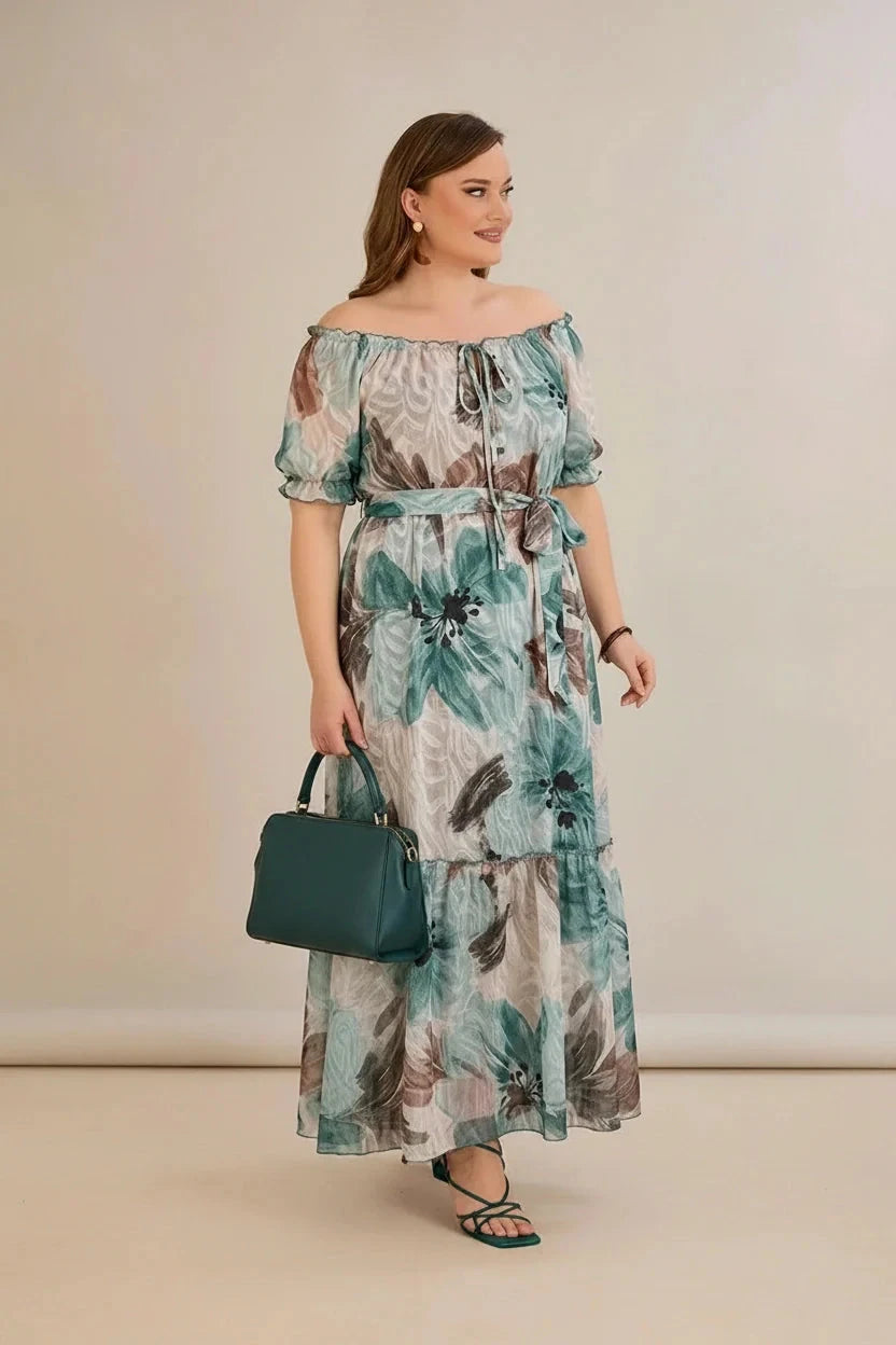 Rochie bej pastel din șifon