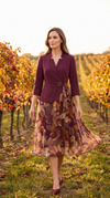 Compleu de Damă Visiniu cu Fustă cu Imprimeu Floral și Sacou 👗