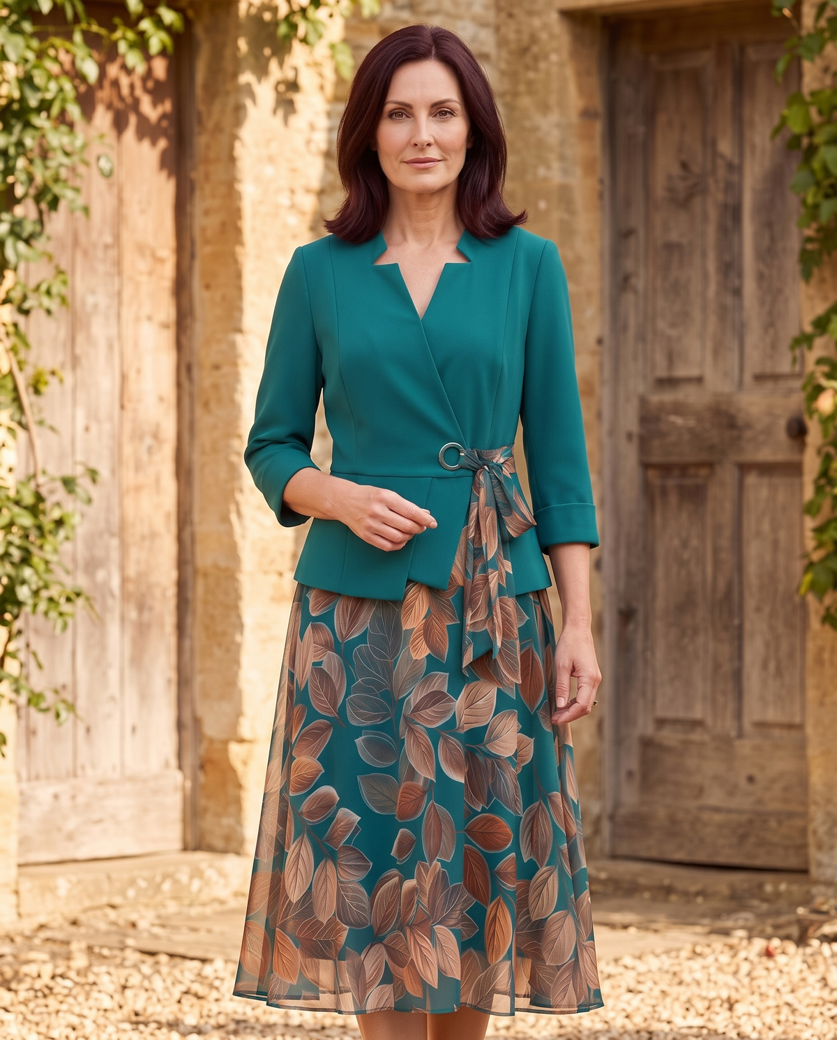 Compleu Modern Turcoaz cu Fustă Florală și Sacou Elegant ✨