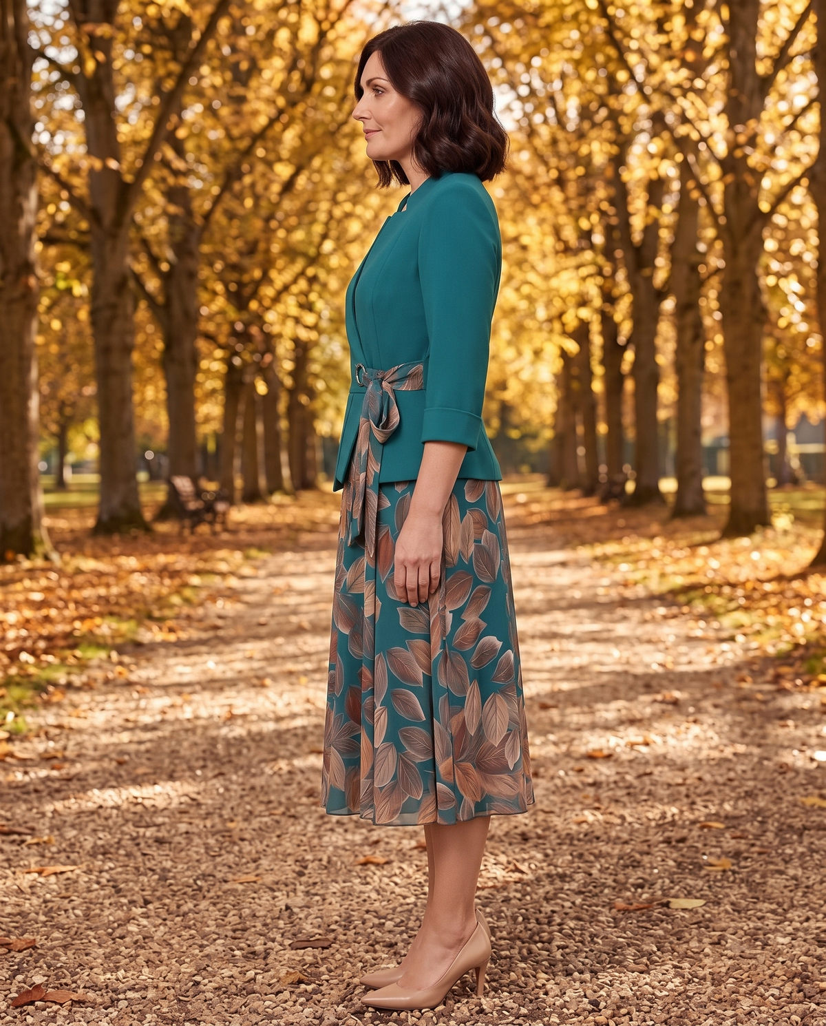 Compleu de Damă Turcoaz cu Fustă cu Imprimeu Floral și Sacou 👗