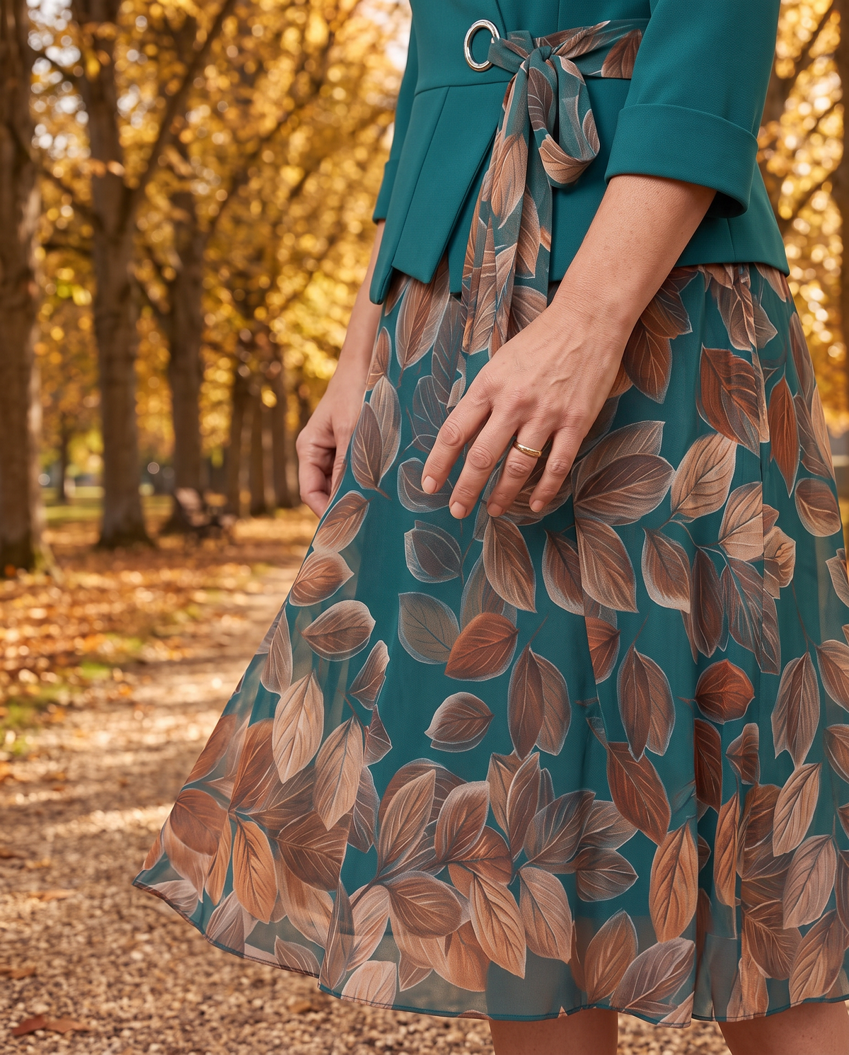 Compleu de Damă Turcoaz cu Fustă cu Imprimeu Floral și Sacou 👗