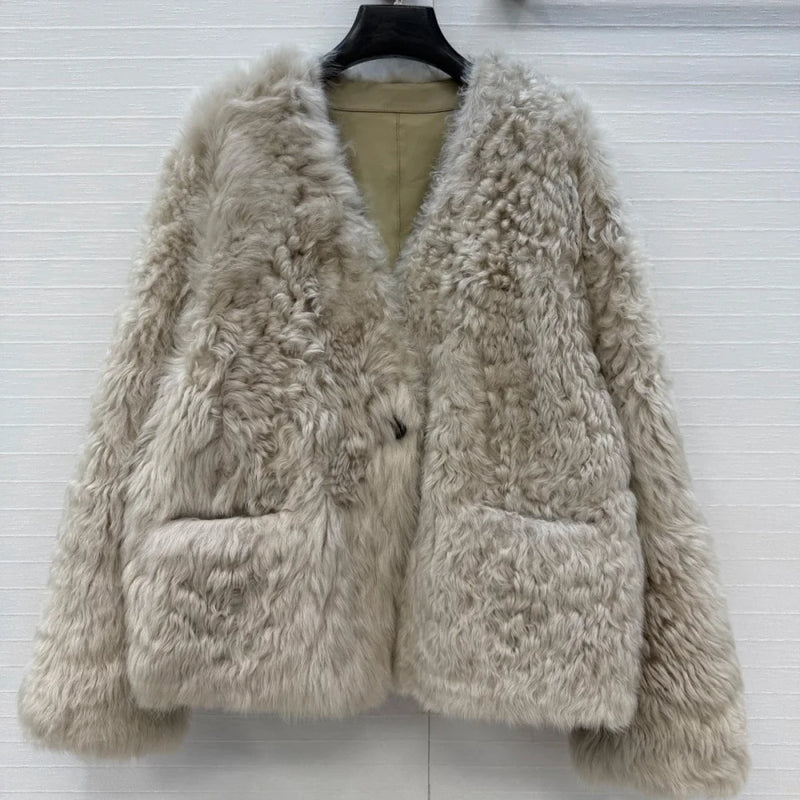 Jachetă elegantă blană artificială