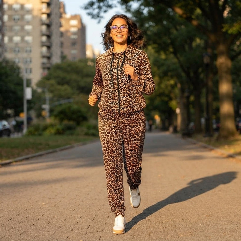 Trening catifea dama casual leopard inchis