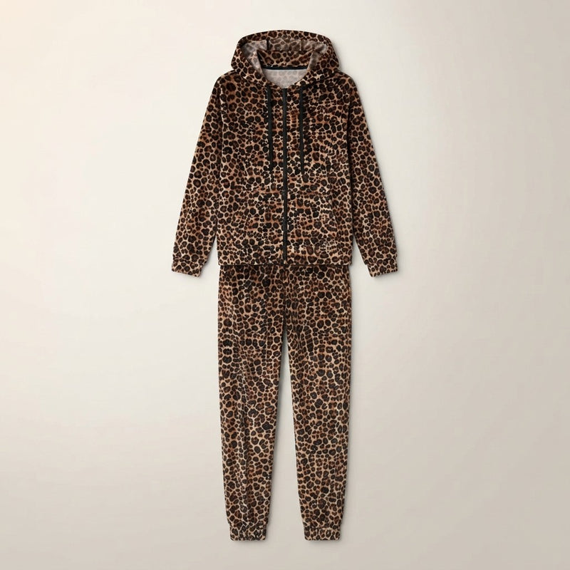 Trening catifea dama casual leopard inchis